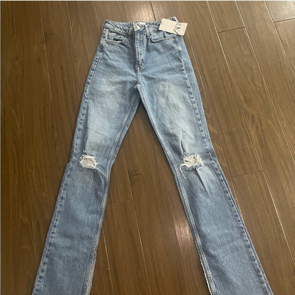 Zara Women's Slim Straight Split Bottom Jeans